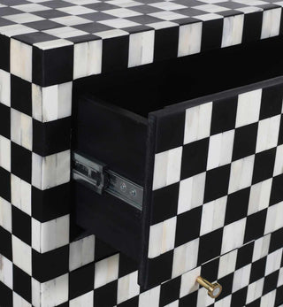 Bone Inlay 4-Drawer Checkerboard Commode in Black - Fenton & Fenton