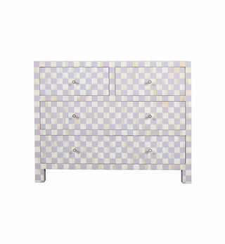 Bone Inlay 4-Drawer Checkerboard Commode in Lilac - Fenton & Fenton