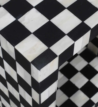 Bone Inlay Checkerboard Cube in Black - Fenton & Fenton