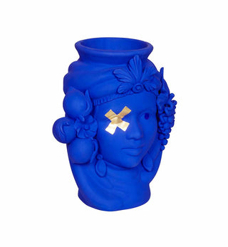 Stefania Boemi - Ceci Head Vase in Blue with Gold X - Fenton & Fenton