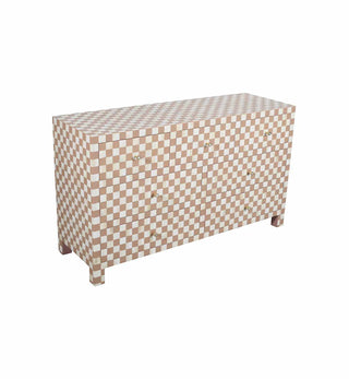 Bone Inlay 7-Drawer Checkerboard Commode in Almond - Fenton & Fenton