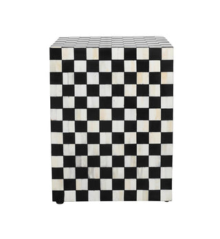 Bone Inlay Checkerboard Bedside 2 Drawer in Black - Fenton & Fenton