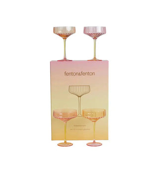 Kaleidoscopic Peach Champagne Coupes - Set of 4 - Fenton & Fenton