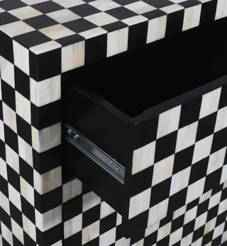 Bone Inlay 7-Drawer Checkerboard Commode in Black - Fenton & Fenton