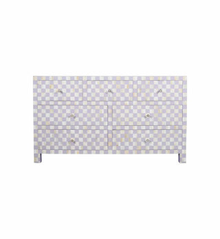 Bone Inlay 7-Drawer Checkerboard Commode in Lilac - Fenton & Fenton