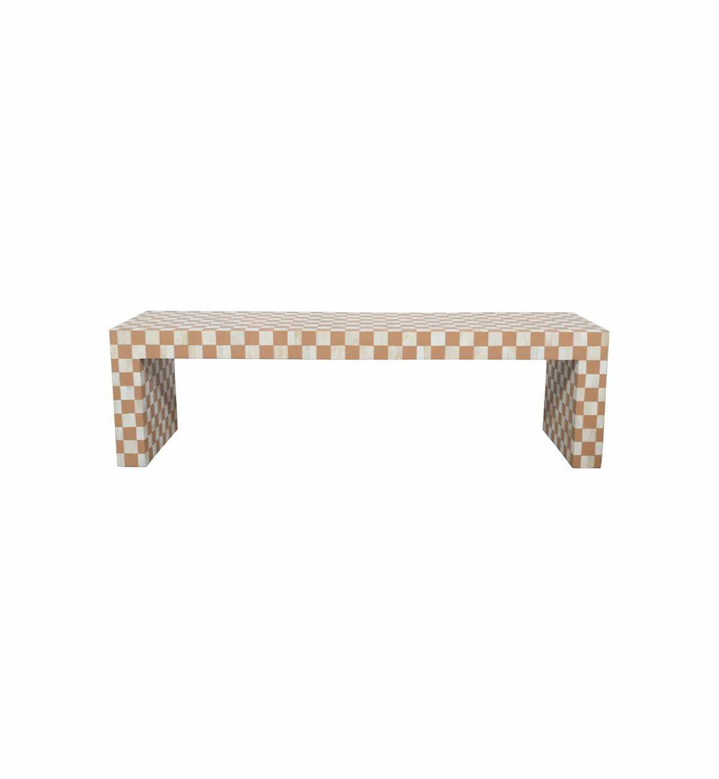 Bone Inlay Checkerboard Bench In Almond – Fenton & Fenton