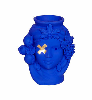 Stefania Boemi - Ceci Head Vase in Blue with Gold X - Fenton & Fenton