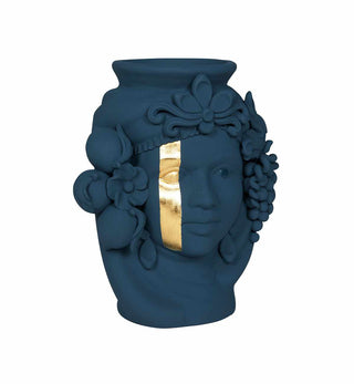 Stefania Boemi - Ceci Head Vase in Indigo with Gold Stripe - Fenton & Fenton