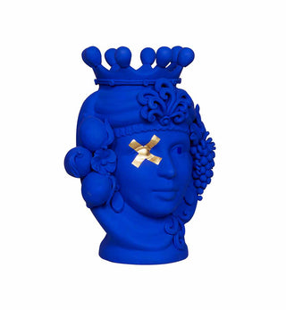 Stefania Boemi - Donna Macalda Head Vase in Blue with Gold X - Fenton & Fenton