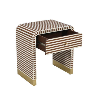 Bone Inlay 1-drawer Curved Bedside In Chocolate - Fenton & Fenton