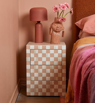 Bone Inlay Checkerboard Bedside 2 Drawer in Almond - Fenton & Fenton