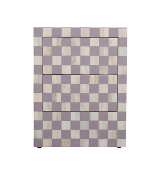 Bone Inlay Checkerboard Bedside 2 Drawer in Lilac - Fenton & Fenton