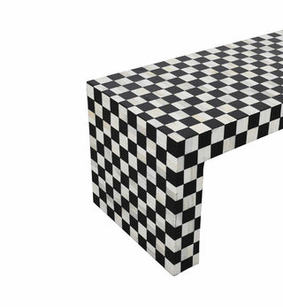 Bone Inlay Checkerboard Bench in Black - Fenton & Fenton