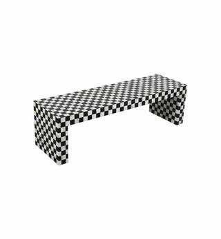 Bone Inlay Checkerboard Bench in Black - Fenton & Fenton