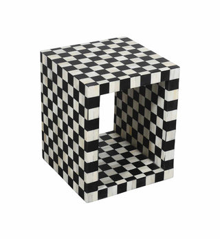 Bone Inlay Checkerboard Cube in Black - Fenton & Fenton
