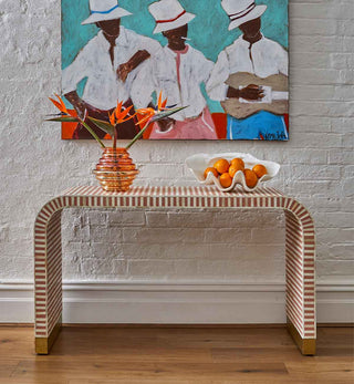 Bone Inlay Curved Console in Almond - Fenton & Fenton