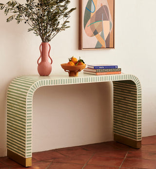Bone Inlay Curved Console In Pistachio - Fenton & Fenton