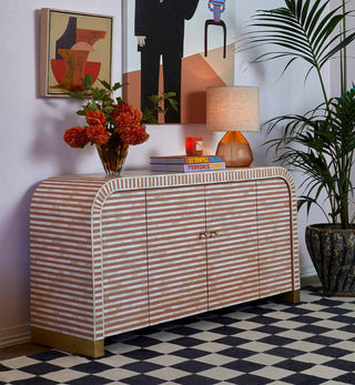 Bone Inlay Curved Sideboard in Almond - Fenton & Fenton