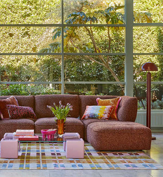 Roommate Sofa - Square Ottoman in Mulberry - Fenton & Fenton