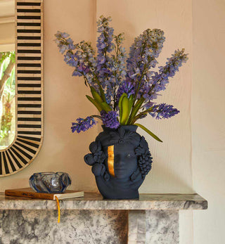 Stefania Boemi - Ceci Head Vase in Indigo with Gold Stripe - Fenton & Fenton