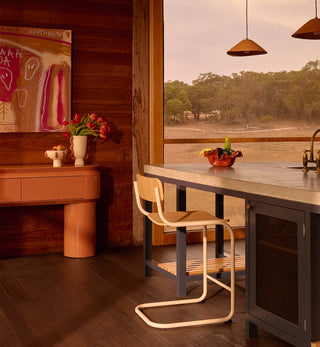 Strut Bar Stool In Ecru Veneer - Fenton & Fenton