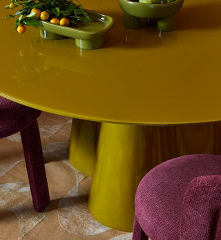 Supper Club Glossy Round Dining Table in Golden Olive - Fenton & Fenton